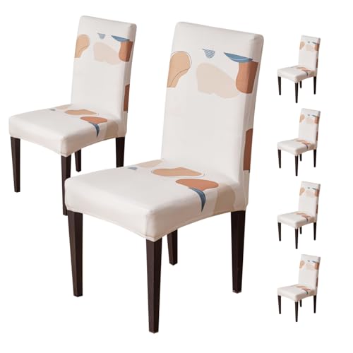 Image of House of Quirk Elastic Chair Cover Stretch Removable Washable Short Dining Chair Cover Protector Seat Slipcover (Pack of 6, Beige Pills)