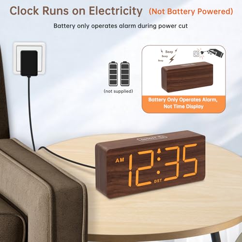 image for DreamSky Wooden Digital Alarm Clock for Bedroom - Desk Clock with Larg
