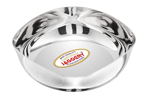 Image of JAGGERY Stainless Steel Heavy Square Halwa Plate /Snacks Plate /Sweet Vati -Set of 6pcs