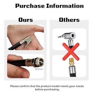 Dstarymnix Tubo Manometro, Tubo per Compressore Aria, Gonfiaggio Pneumatici, Prolunga in Gomma 37cm con Valvola di Bloccaggio Rapida, Compatibile con Compressore E Manometro (2)