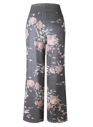 Image of Elsofer Women's Comfy Lounge Pants Soft Floral Pajama Pants Loose Drawstring Wide Leg Palazzo Pants for Sleep, Casual Wear
