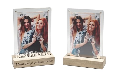 Gibson Gifts Dual View Acrylic "Best Friends" Photo Frame with Engraved Wooden Base - Sentimental Free-Standing 4X6 Double-Sided Picture Display