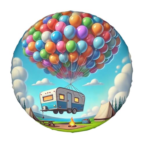 Image of Camper Balloons Spare Tire Cover with Unique Print, Weatherproof Wheel Covers Tire Protector, Universal Fit for Rv, Trailer, SUV, Camper Vehicle
