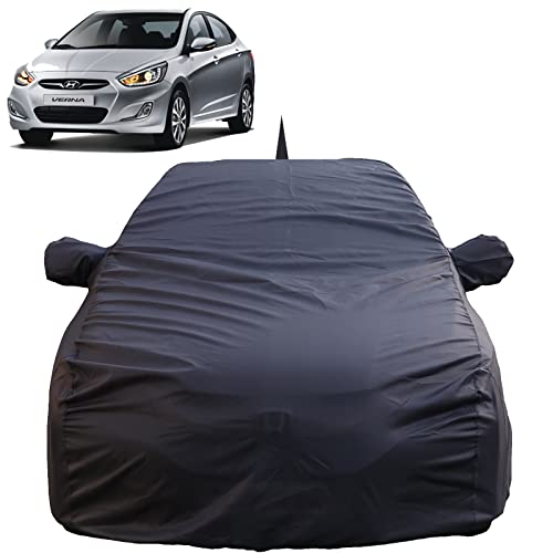 Image of Autofact Waterproof Car Body Cover Compatible with Hyundai Verna Fludic (2011 to 2016) with Mirror and Antenna Pockets, 4 x 4 American Matty, Long Lasting Strong Durable Material, Grey Color