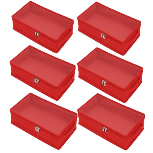 Image of Under Bed Storage Shoes Organizer Box with Clear Plastic Zippered Cover (Red, Pack of 6)