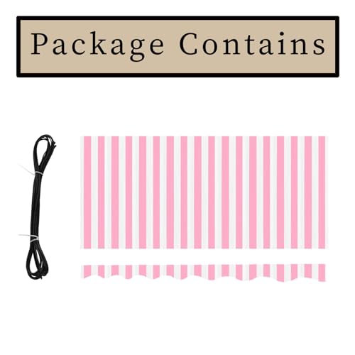 Commercial Patio Awning Top Replacement Fabric| 100% Polyester Sunshade Shelter with UV & Water-Resistant Fabric for Deck, Balcony, Yard, Coffee,Customizable(Pink White Stripes,8x6.5ft)