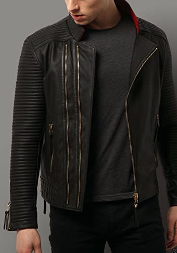 Image of SKADO Genuine Leather Jacket Men Real Leather Jacket Biker Soft Lambskin SlimFit