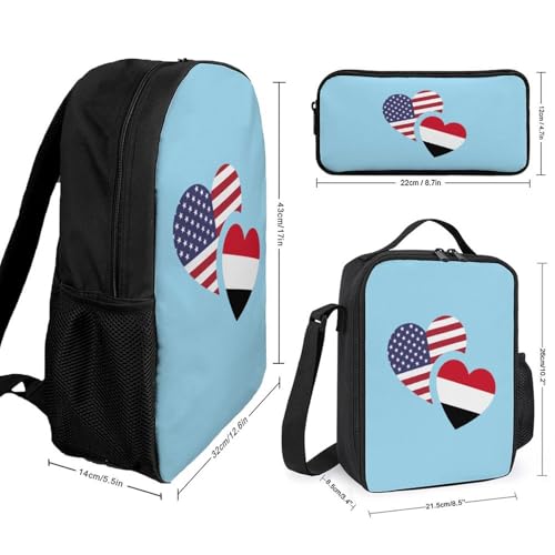 Yemen U.S. Flag Classic Backpack Lunch Bag Pencil Case 3 Piece Set Travel Daypack2