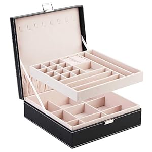 Large PU Leather Jewelry Box 2 Layers Combined Storage Case with Buckle