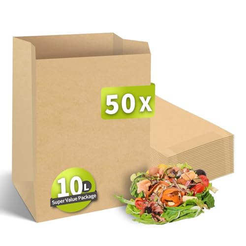 LUOJINYI 50 Piezas Bolsas de Desechos Orgánicos, Cocina de Cubo de Desechos Orgánicos 10 Litros con Resistencia y Durabilidad Óptimas, para Desechos Compostables y Biológicos y Más, Piso Doble