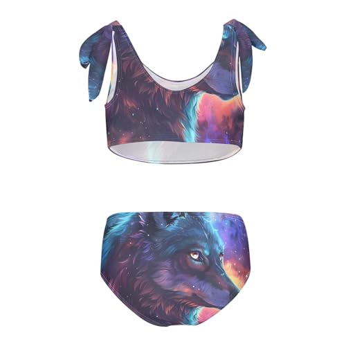 Girls' Bikini Set, Space Galaxy Wolf Kids Swimsuit 2 Pcs Beach Bathing Suit2