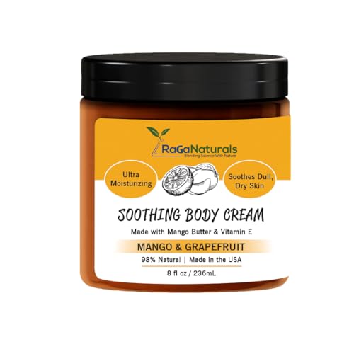 RaGaNaturals Fragrance Free Natural Hand and Body Cream - Moisturizer for Dry, Sensitive & Eczema-Prone Skin -Mango Butter, Argan Oil, Vitamin E -Unscented Non-Comedogenic Lotion for Women & Men -8 oz