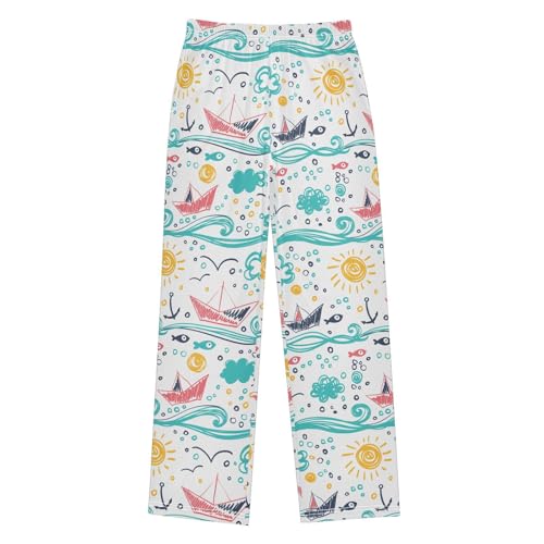 ZZXXB Sea Ship Sunshine Boys Long Pants Soft Trousers Elastic Waist Kids Lounge Bottoms with Pockets S-XL