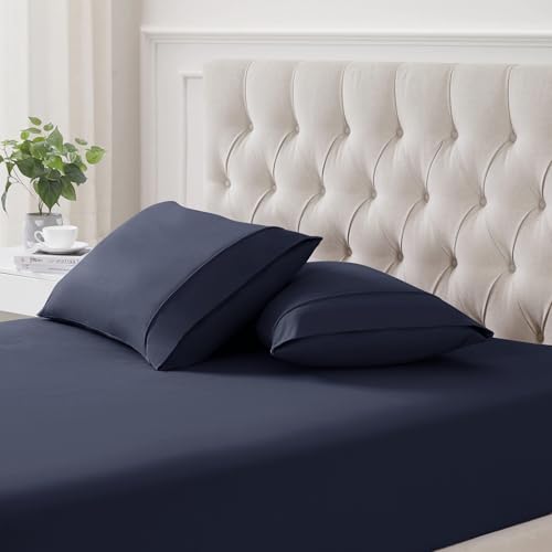 Flannel Pillowcases Standard Set of 2 - Ultra Soft Flannel Pillowcases Set Cozy & Breathable Pillow Cases Queen Size Set of 2 - Heavyweight & Durable Standard/Queen Navy Blue