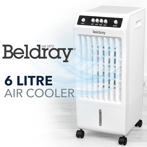 Beldray Portable Air Cooler - 6L Cooling Fan, 3 Speeds, Swing Function, 2 Ice Packs Included for Cool Air Flow, Dual Fill Water Tank, Carry Handle, 360 ° Wheels, Ioniser - Image 2