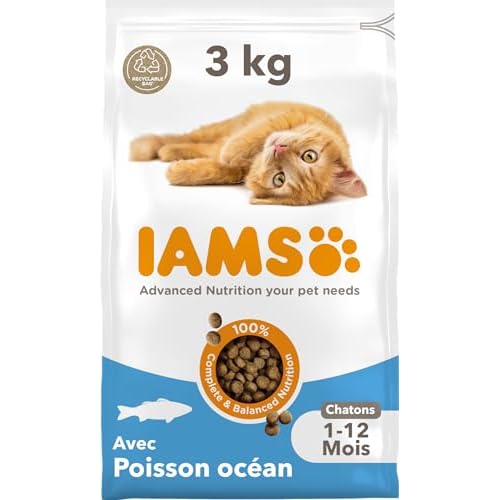 IAMS Advanced Nutrition – Croquettes Premium Chatons – Savoureuses complètes Equilibrées – Favorise Croissance – Au Poisson de l&rsquo;Océan – sans OGM colorants arômes artificiels – Sac refermable de 3 kg