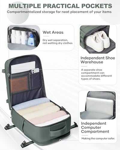 Image of coowoz Travel Backpack Carry On for Women Man Gym Backpack with Laptop Compartment Mochila de Viaje Teacher Personal Item Backpacks Rucksack Airplane Accessories Must Haves Olive Green Small