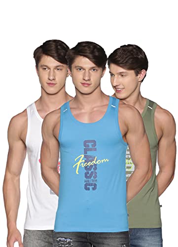 Image of Dollar Men Cotton Casual Assorted Printed Tank Top Vest (Pack of 3)