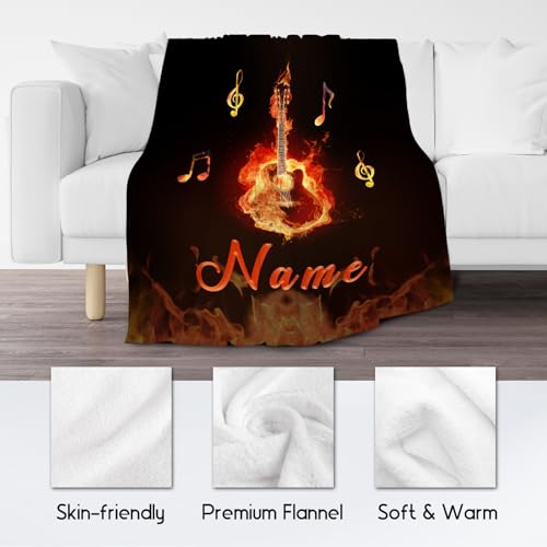 Mercuryelf Custom Guitar Throw Blanket - Soft, Fuzzy & Warm - 50x60 Inches Flannel Blankets for Living Room, Sofa - Black Flame Cool Throws Gift for Teens