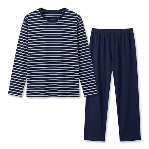 [Almalls] パジャマ メンズ 長袖 綿100％ 薄手 ルームウェア 大きいサイズ 部屋着 上下セット 長袖 長ズボン 通気 吸汗 快適 柔らか Tシャツ生地 肌に優しい 寝間着 春夏秋（Amazon）