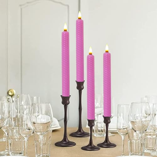 Image of Beeswax Honeycomb Flameless LED Taper Candles, 9.5 Inch Flickering Wax Candles with Remote & Timer, Pink Battery Operated Dripless Tapered Candle for Home Wedding Decor, 4 Pack