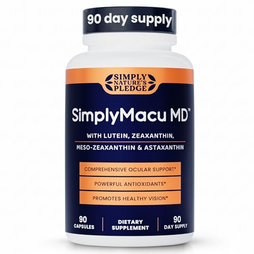 Simply Natures Pledge Macu MD | Eye Vitamins | 3-Month Supply with Lutein Zeaxanthin Meso-Zeaxanthin Astaxanthin & Bilberry Extract | Advanced Macu Health Vision Support