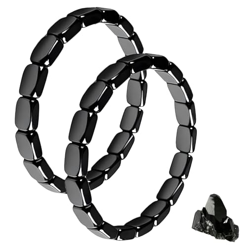 Rbleote Bracelet Hematite Homme 2PCS Reprendre Confiance Restauration énergie Confortable Bracelet Hematite Pour Homme Cadeau
