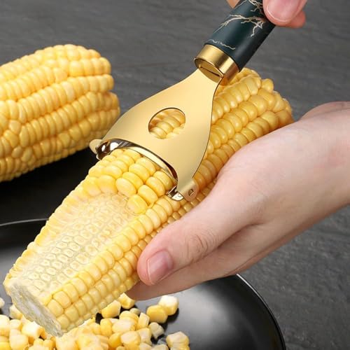 Image of Gold Corn Peeler | Stainless Steel Corn Kernel Remover |Makai Quick & Easy Handheld Corn Cutter | Durable & Sharp Cob Stripper | Kitchen Essential for Effortless Corn Peeling