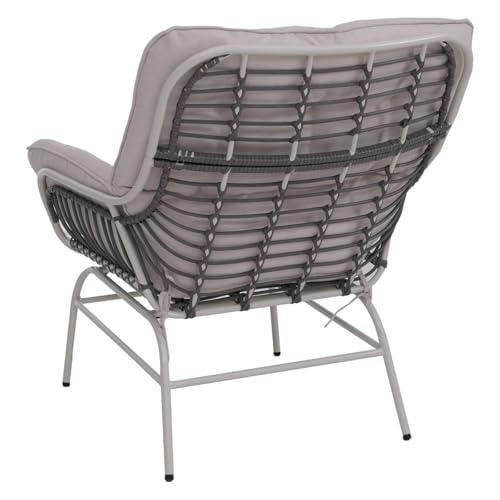 2er-Set Gartenstuhl HWC-P75, Gartensessel Loungesessel, Stoff 220g/m² Poly-Rattan Metall - hellgrau, Polster beige