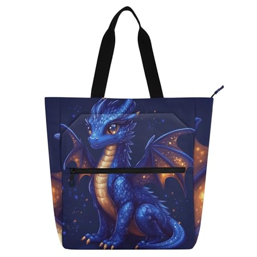 Bolsas de libros para niños con cremallera exterior y diseño de dragón azul