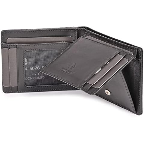 DONBOLSO Wallet Brussels I Genuine Leather Wallet for Men I Slim Purse with RFID Protection and 13 Credit Card Slots I Carbon Fibre Cover