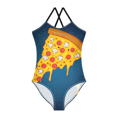 CHIFIGNO Pizza Space Little Girl Swimsuit Quick Dry Crossback Toddler One Piece Swimsuit Girl 3T