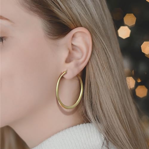 Gold Hoop Earrings for Women 14K Gold Hoop Earrings Flat-Centered Large Womens Hoops Earring 40mm4