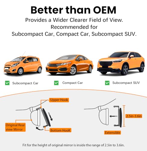 HmmtyRack Rear View Mirror, Chrome Anti-glare Panoramic Rear Mirrors Universal 10 Inch Convex Car Interior Clip on Extra Big Wide Angle Rearview Mirror Extender to Reduce Blind Spot for Car SUV