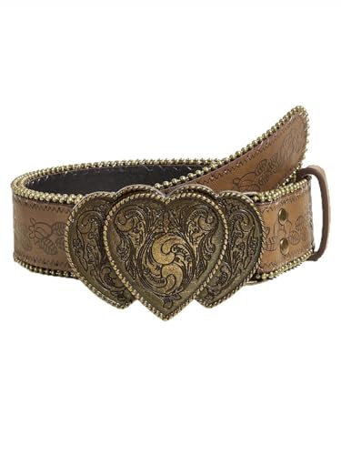 Yalice Women Brown Belt Western Cowgirls Leather Belt with Vintage Buckle Cowboy Country Waist Belts for Jeans Dresses
