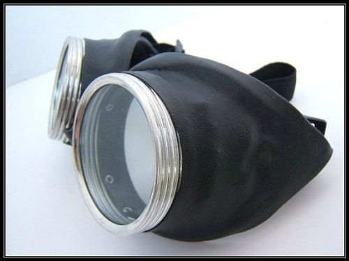 Steampunk Goggles - Black leather - Clear Lenses