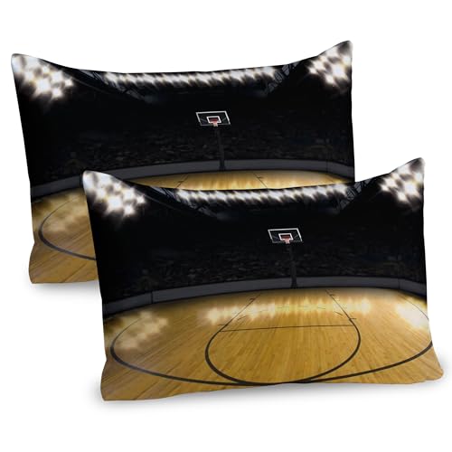 Ambesonne Teen Room Pillow Sham Set of 2, Empty Basketball Arena Competition Game Winner Champion Success Theme, Quality Microfiber Bedding Item for All Seasons, 30