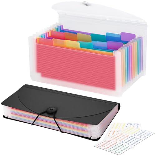 13 Pocket A6 Receipt Organizer, 2 Pack Small Accordion File Organizer, Coupon Organizer with Labels - Black
