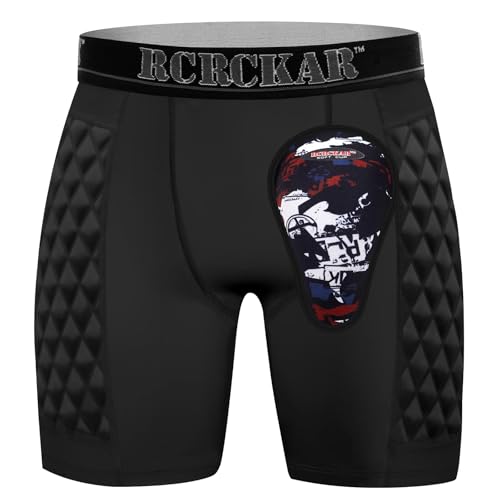RCRCKAR Padded Baseball Sliding Shorts with Included Soft Protective Cup 4-Way Stretch Moisture Wicking Compression Underwear for Contact Sports Baseball Softball Football Lacrosse (Black Grey S)