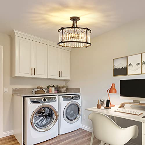 Yyjlx 6-Light Black Semi Flush Mount Crystal Chandelier Metal Modern Ceiling Light Fixture Lighting For Living Room Dining Room Kitchen Bedroom Foyer Hallway #TOP6