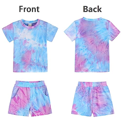 Toddler Girls Summer 2 Piece Outfits Tie Dye T-Shirt and Shorts Set Little Kids Cotton Short Sleeve Tee & Short Pants2