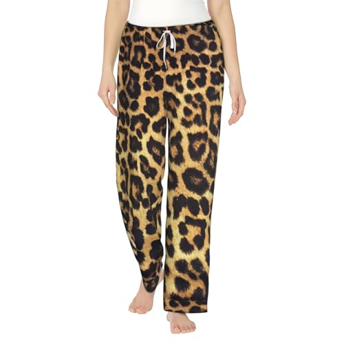 Pantalon de pyjama en flanelle léopard pour femme avec cordon