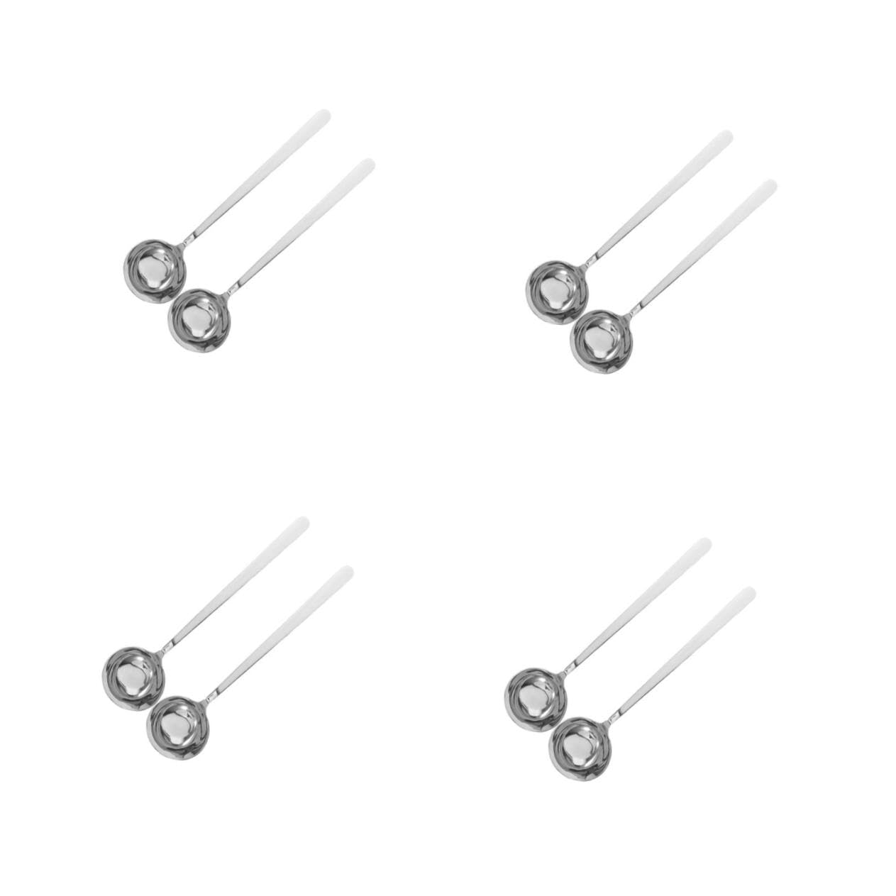 ABOOFAN 8 Piezas Mango largo con cuchara redonda de oblicuo con cuchara cucharones de acero inoxidable para cocinar cucharones para servir cucharón acero inoxidable 316 Plata