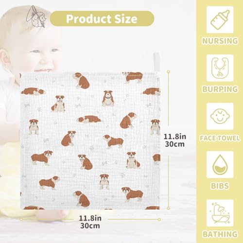 Image of vvfelixl Baby Cotton Washcloths English Bulldog Infants Bath Towel for Unisex Puppy Face Towels for Newborn, Natural Baby Wipes Delicate Skin, 11.8 X 11.8 inch, one sizex3