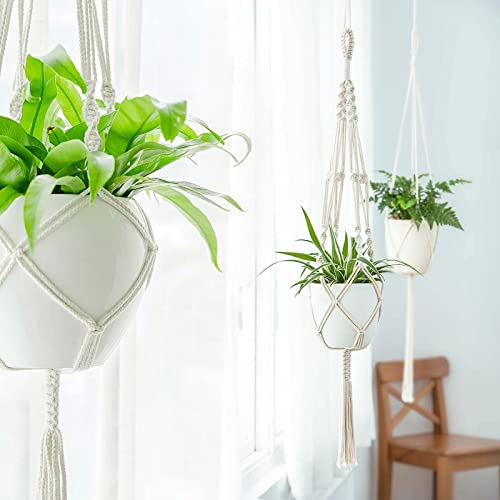 Mkono Macrame Plant Hangers, 3 Different Sizes Indoor Hanging Planters Basket Decorative Flower Pots Holder Stand Boho Home Decor, Ivory #TOP3