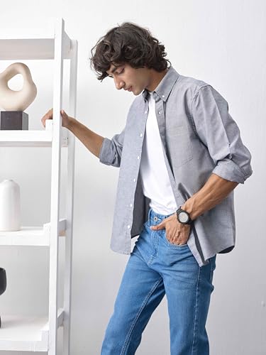Image of UNSTD Men Solid Cotton Oxford Shirt Full Sleeves | Regular Fit Premium Shirt for Men | Office & Casual Wear