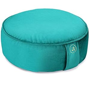 Buckwheat Meditation Cushion Round Zafu Yoga Pillow – Zafu Meditation Cushion Velvet with Zippered Organic Cotton Liner to Add or Remove Hulls | Machine Washable – Free Carry Bag (Emerald)