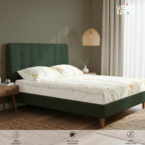 Image of Urban Space Serene 100% Cotton 200 TC Bedsheet for King Bed, King Bedsheet Cotton with 2 Pillow Covers (Size 108 x 108 inches, Veil Bloom - Yellow)