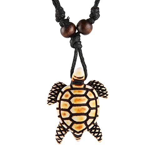STWTR Hawaiian Turtle Pendant Necklace Men Women - Adjustable Rope Surfer Necklace Handmade Necklace