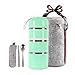 Cute Lunch Box Insulated Lunch Bag Bento Box Food Container Storage Boxes With Cutlery For Adults Office Camping (3 tiers(green)) ...